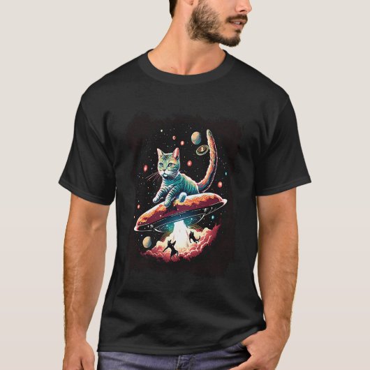 宇宙人誘拐 UFO 宇宙猫 サイエンスフィクション Tシャツ (正面)