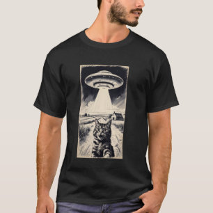 宇宙人UFOとクールな猫の自撮り 楽しい Tシャツ