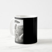 宇宙人UFOとT-レックス恐竜と猫の自撮り 楽しい コーヒーマグカップ (正面左)
