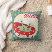 宇宙人UFOの枕は名前と、個人化なります クッション (ブランケット)