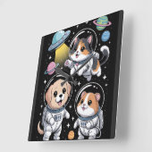 宇宙仲間 – かわいい宇宙飛行士の動物が探検 スクエア壁時計 (傾斜)