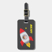 宇宙冒険の旅する少年ロケット荷物タグ ラゲッジタグ (正面縦)