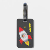宇宙冒険の旅する少年ロケット荷物タグ ラゲッジタグ (裏面縦)