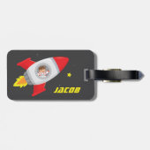 宇宙冒険の旅する少年ロケット荷物タグ ラゲッジタグ (裏面横)
