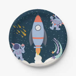 宇宙冒険誕生日とロケットおよび宇宙飛行士 ペーパープレート