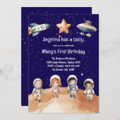 宇宙冒険 | 子供の誕生日パーティーへの招待 招待状 (正面/裏面)