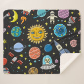 宇宙冒険：惑星、ロケット模様。 シェルパブランケット (正面(横))