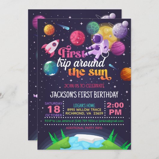 宇宙初の世界旅行(女の子) 招待状 (正面/裏面)