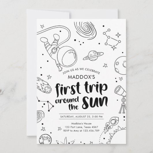 宇宙初の旅のまわりに行サンボーイ誕生日 招待状 (正面)
