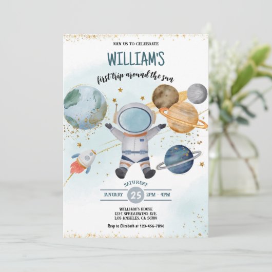 宇宙初の旅のまわりに行サンボーイ誕生日 招待状 (スタンド正面)