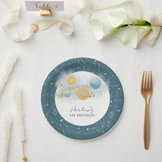 宇宙初の旅の日のまわりに誕生日 ペーパープレート (ウェディング)