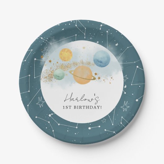 宇宙初の旅の日のまわりに誕生日 ペーパープレート (正面)