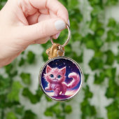宇宙動物ピンク猫のモダンスタイル キーホルダー (手)