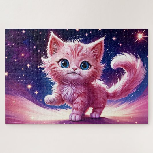 宇宙動物ピンク猫のモダンスタイル ジグソーパズル (横)