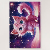 宇宙動物ピンク猫のモダンスタイル ジグソーパズル (縦)
