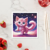 宇宙動物ピンク猫のモダンスタイル スタンダードカクテルナプキン (インサイチュ)