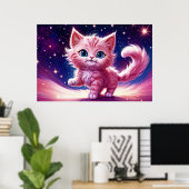 宇宙動物ピンク猫のモダンスタイル ポスター (ホームオフィス)