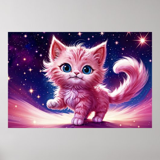 宇宙動物ピンク猫のモダンスタイル ポスター (正面)