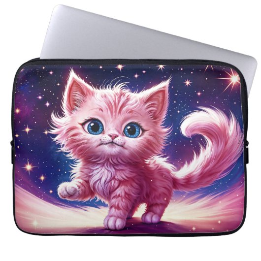 宇宙動物ピンク猫のモダンスタイル ラップトップスリーブ (正面)
