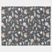 宇宙動物 – ダークスチールブルーのテクスチャ フリースブランケット (正面(横))