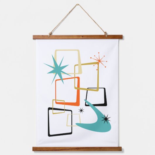 宇宙原子時代抽象芸術広場ミッドセンチュリー 吊り下げ型タペストリー (正面)