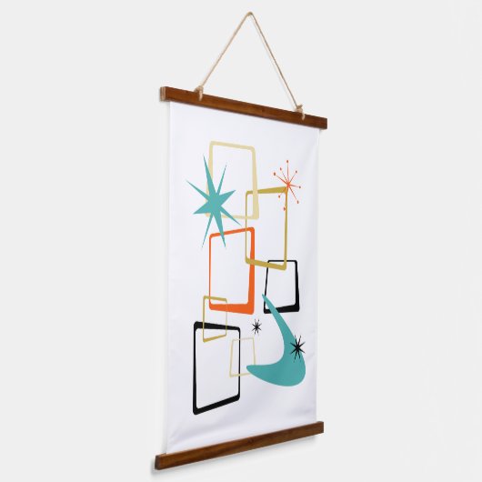 宇宙原子時代抽象芸術広場ミッドセンチュリー 吊り下げ型タペストリー (傾斜あり)