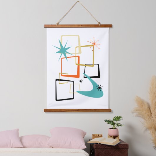 宇宙原子時代抽象芸術広場ミッドセンチュリー 吊り下げ型タペストリー (寝室)