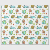 宇宙図解入りの、写真付きのパターンの子供にロケット ラッピングペーパー (フラット)