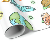 宇宙図解入りの、写真付きのパターンの子供にロケット ラッピングペーパー (ロールコーナー)