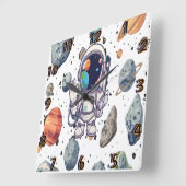 宇宙壁時計 – 宇宙をテーマにした惑星とロケット スクエア壁時計 (傾斜)