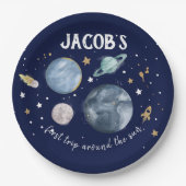 宇宙外惑星銀河系金ゴールドブルーボーイ誕生日 ペーパープレート (正面)