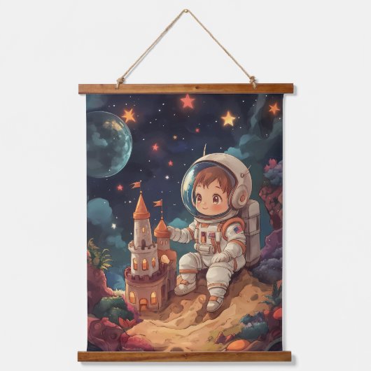 宇宙夢:宇宙飛行士の城 吊り下げ型タペストリー (正面)