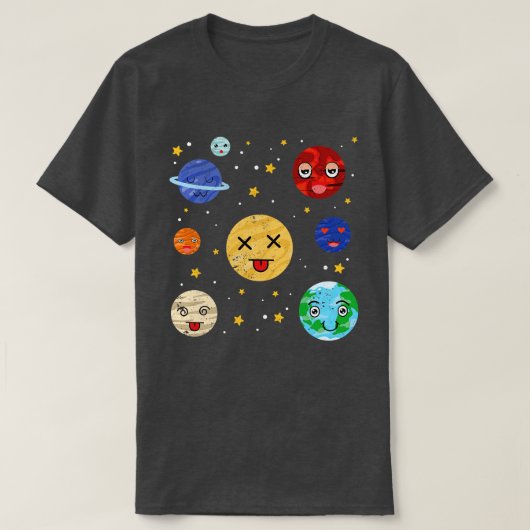 宇宙太陽のシステム天文学の恋人かわいい惑星 Tシャツ (デザイン正面)