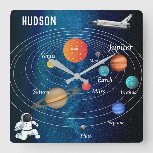 宇宙太陽のシステム宇宙船冥王星 スクエア壁時計 (正面)