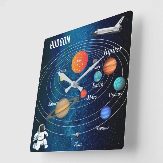 宇宙太陽のシステム宇宙船冥王星 スクエア壁時計 (傾斜)