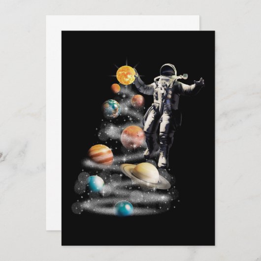 宇宙太陽の宇宙飛行士のクリスマス 招待状 (正面/裏面)
