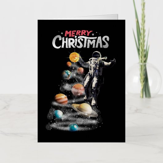 宇宙太陽の宇宙飛行士のクリスマス 箔グリーティングカード (正面)