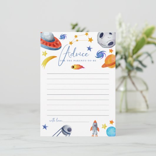 宇宙太陽の方式 |水の色ベビーシャワーのアドバイス エンクロージャーカード (スタンド正面)