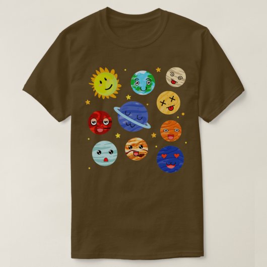 宇宙太陽の系かわいい惑星天文学 Tシャツ (デザイン正面)