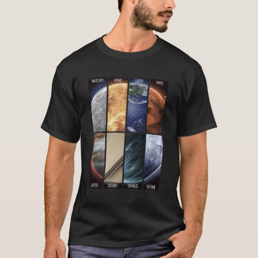 宇宙太陽の系惑星パネル Tシャツ (正面)