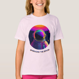 宇宙女の子を抱く Tシャツ