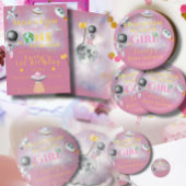 宇宙女子ピンクのロケットスター宇宙飛行士1st誕生日 ラウンドシール