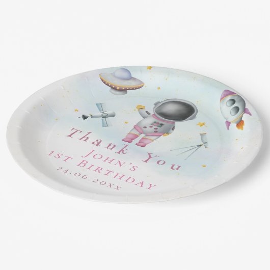 宇宙女子ロケットズufoスター誕生日 ペーパープレート (アングル)