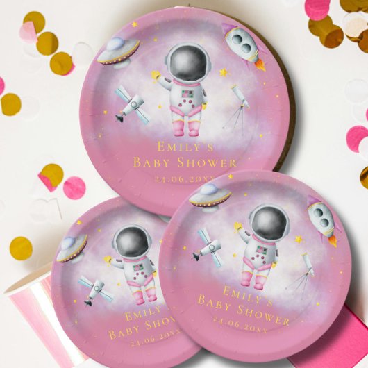 宇宙女子ロケット宇宙飛行士ufo星ベビーシャワー ペーパープレート