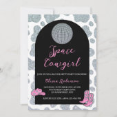 宇宙女性のカーボーイグリッター牛プリントバチェロレッテ 招待状 (正面)