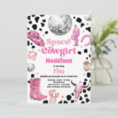 宇宙女性のカーボーイディスコロデオカントリーガール誕生日 招待状 (スタンド正面)