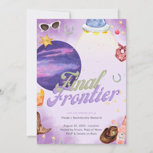 宇宙女性のカーボーイバチェロレッテ週末招待状 招待状 (正面)
