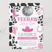 宇宙女性のカーボーイピンクディスコ誕生日パーティー招待状 招待状 (正面/裏面)