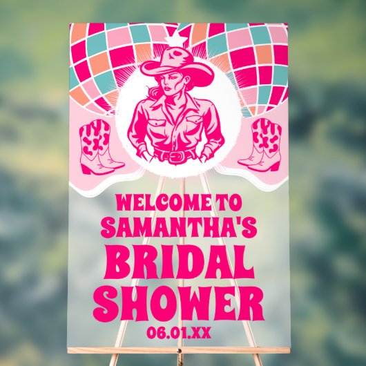 宇宙女性のカーボーイブライダルシャワーウェルカムフロステッド アクリルサイン (ニュートラル)