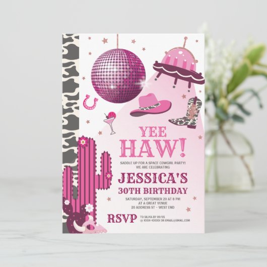 宇宙女性のカーボーイ誕生日パーティー 招待状 (スタンド正面)